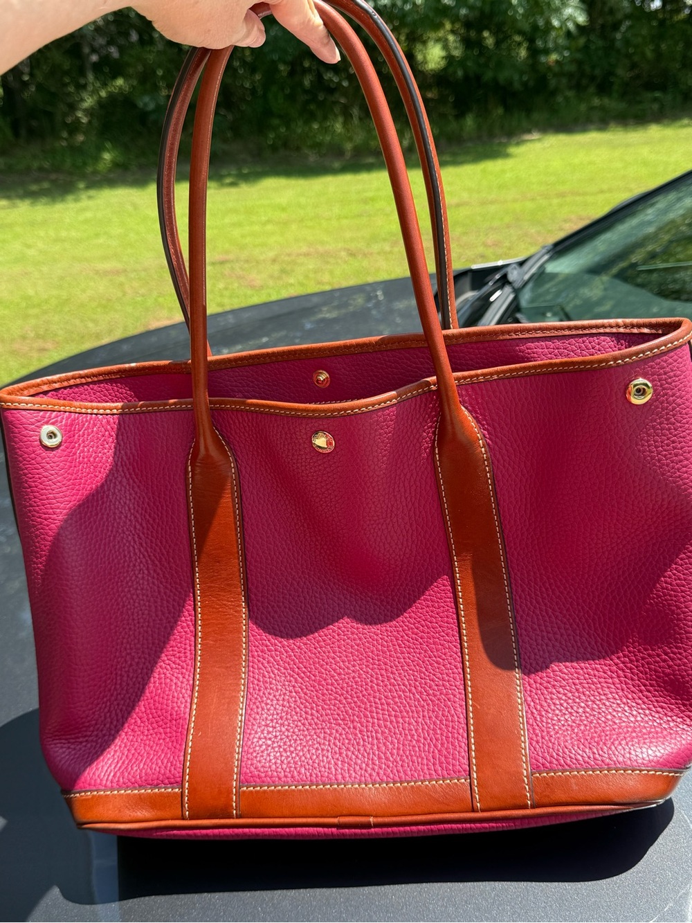 Dooney & Bourke Large Pebble Grain Tote Fuchsia Pink Brown Leather Shoulder Bag - Picture 2 of 10